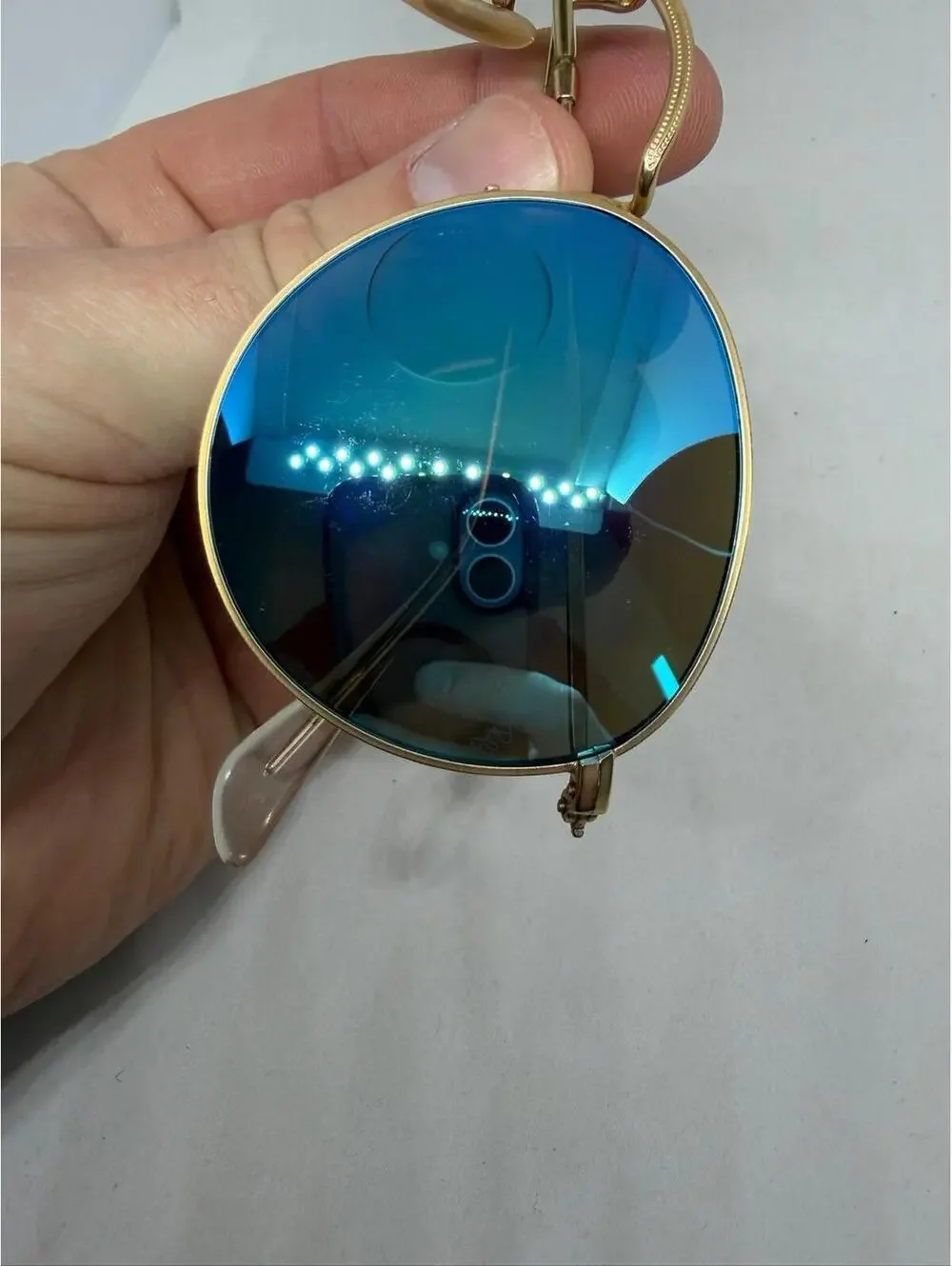 Ray-Ban RB3447 Round Metal Sunglasses Gold Blue Mirror Polarized 112/4L 50mm - Picture 6 of 7